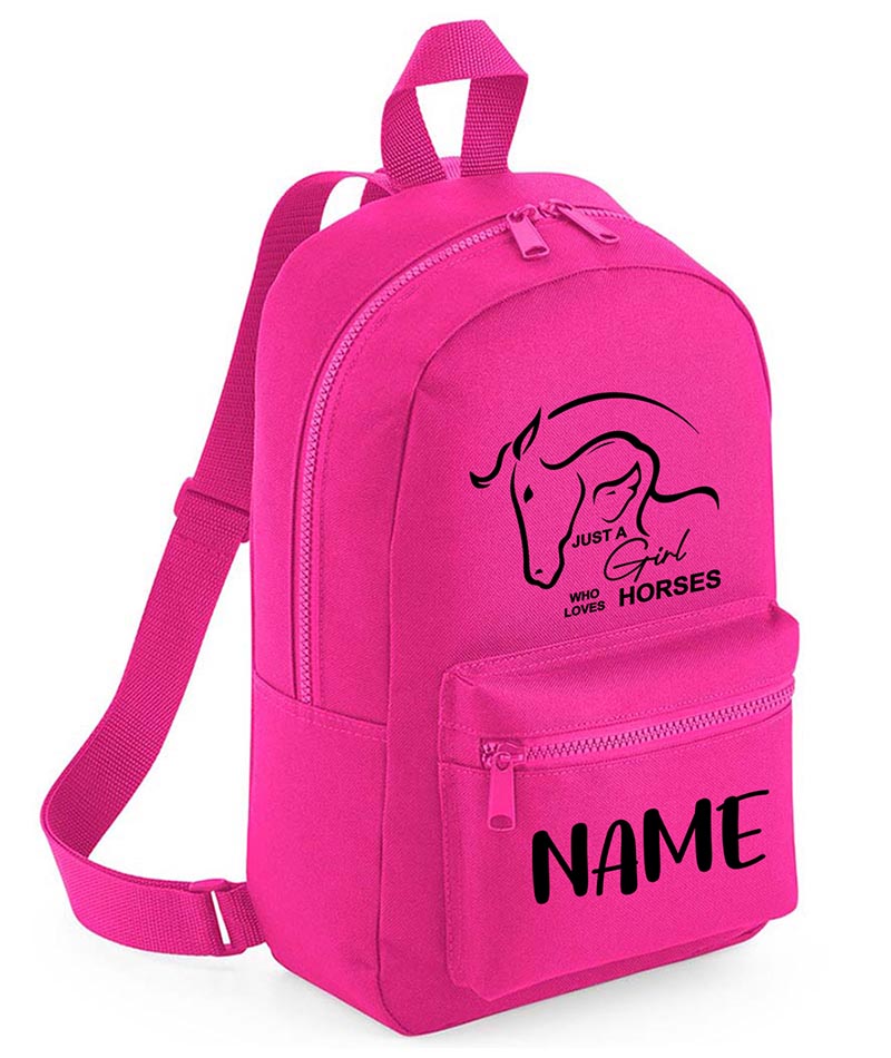 Personalised Girls Backpack Equestrian Bag Mini School PE Club Nursery Any Name Rucksack