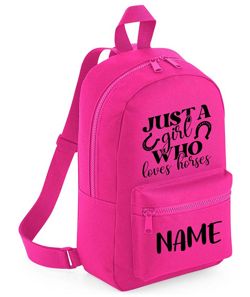 Personalised Girls Backpack Equestrian Bag Mini School PE Club Nursery Any Name Rucksack