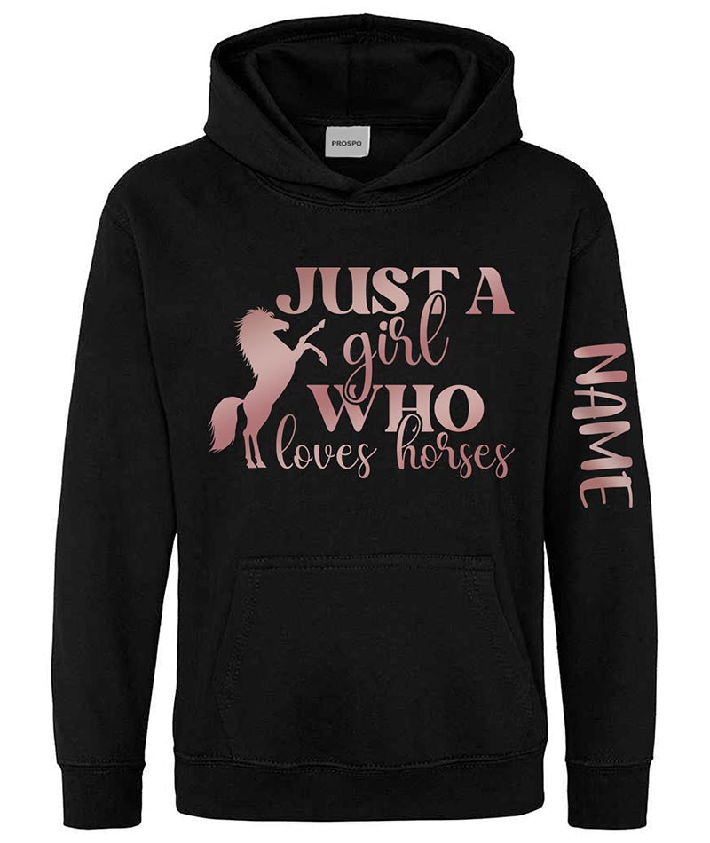 Personalised Equestrian Glitter Hoodie Custom Printed Name Girls Hoodies Jumper