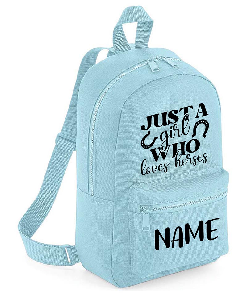 Personalised Girls Backpack Equestrian Bag Mini School PE Club Nursery Any Name Rucksack