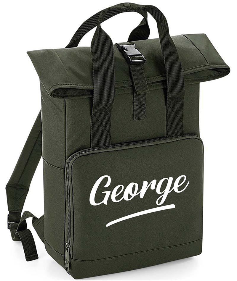 Personalised with Your Name Twin Handle Roll-Top Backpack