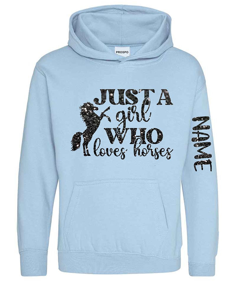 Personalised Equestrian Glitter Hoodie Custom Printed Name Girls Hoodies Jumper