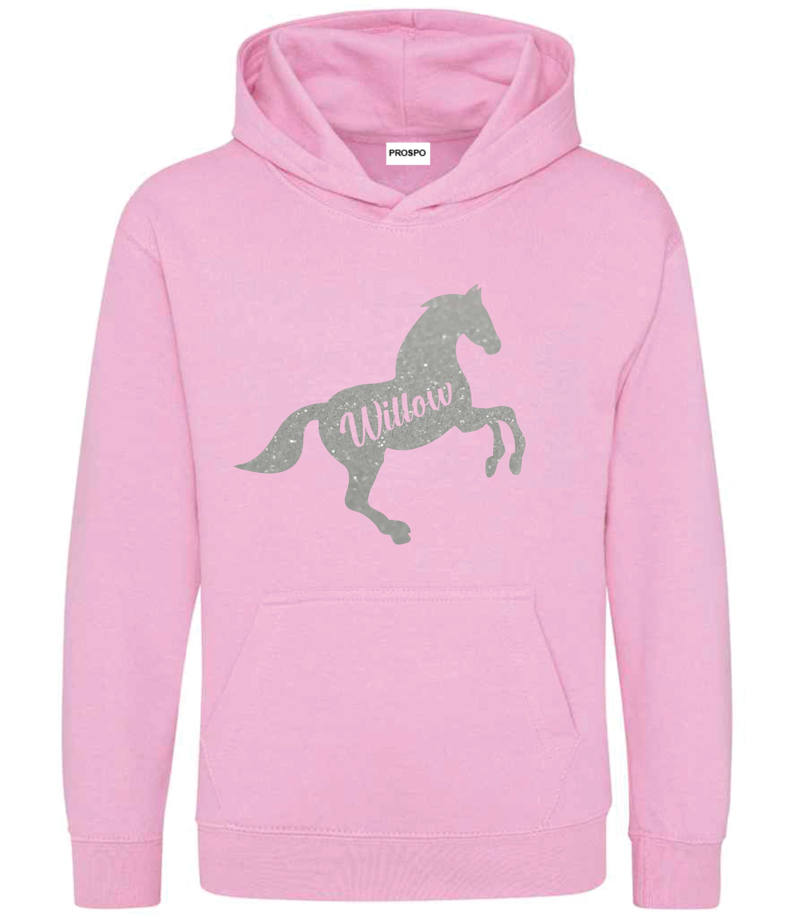 Personalised Glitter Horse Riding Hoodie Girls Boys Hoody Kids Top Jumper