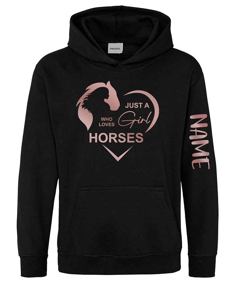 Personalised Equestrian Glitter Hoodie Custom Printed Name Girls Hoodies Jumper