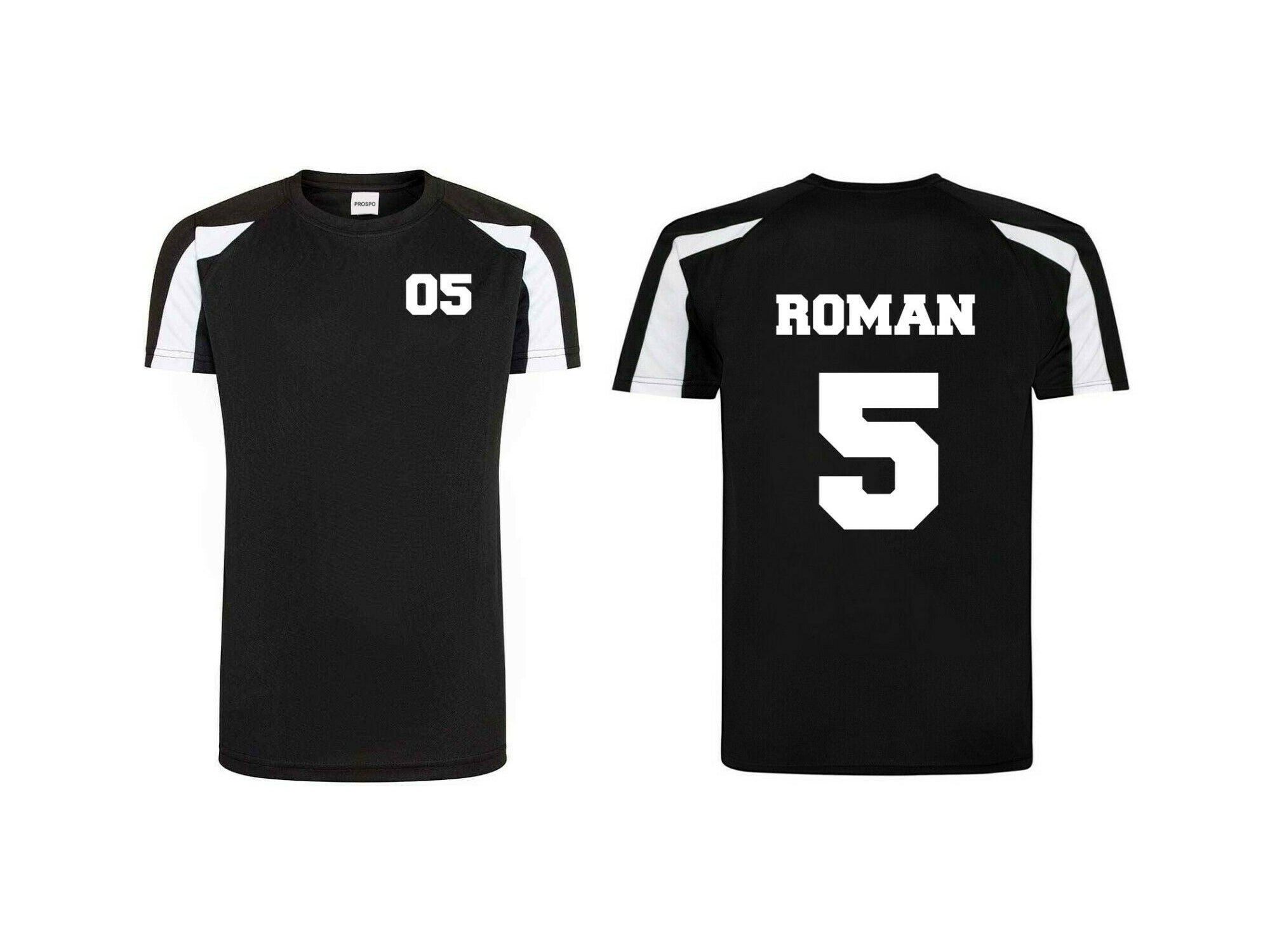 Kids Personalised Contrast Sport T Shirt Team Kit NAME and NUMBER Football PE Gym