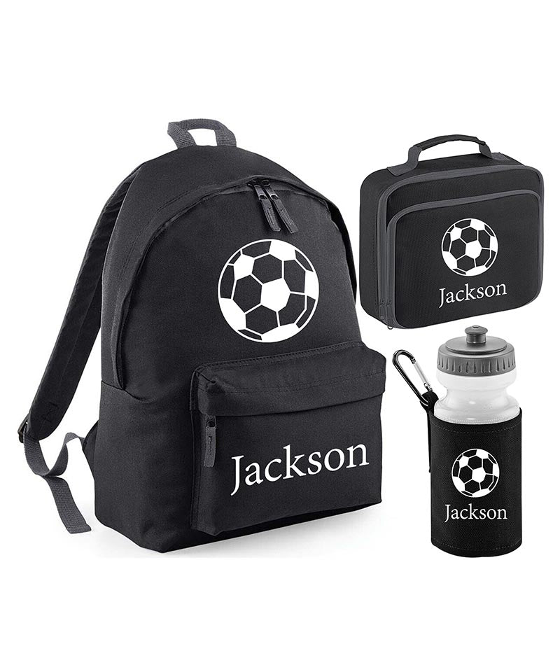 Personalised Football Backpack, Lunch Bag, Drawstring, Water bottle and Pencil Case PE Bag Kids Boys Girls