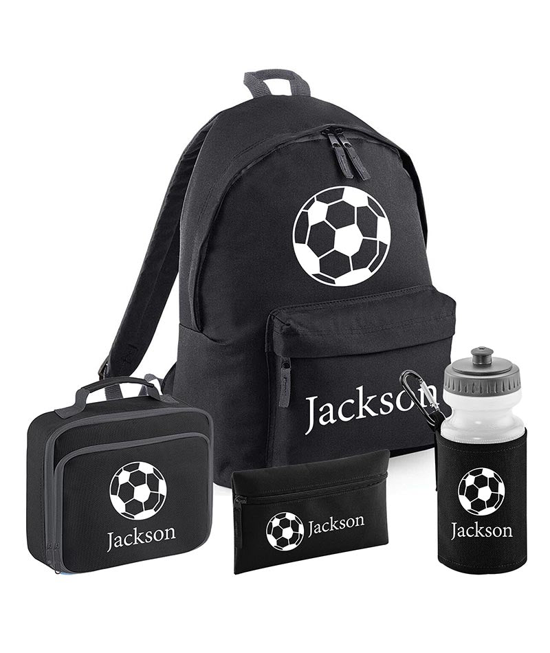 Personalised Football Backpack, Lunch Bag, Drawstring, Water bottle and Pencil Case PE Bag Kids Boys Girls