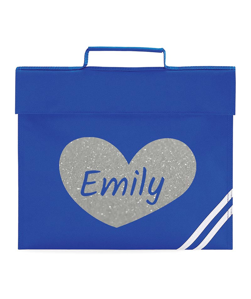 Personalised Children Glitter Heart School Book Bag Heart Bookbag Gift