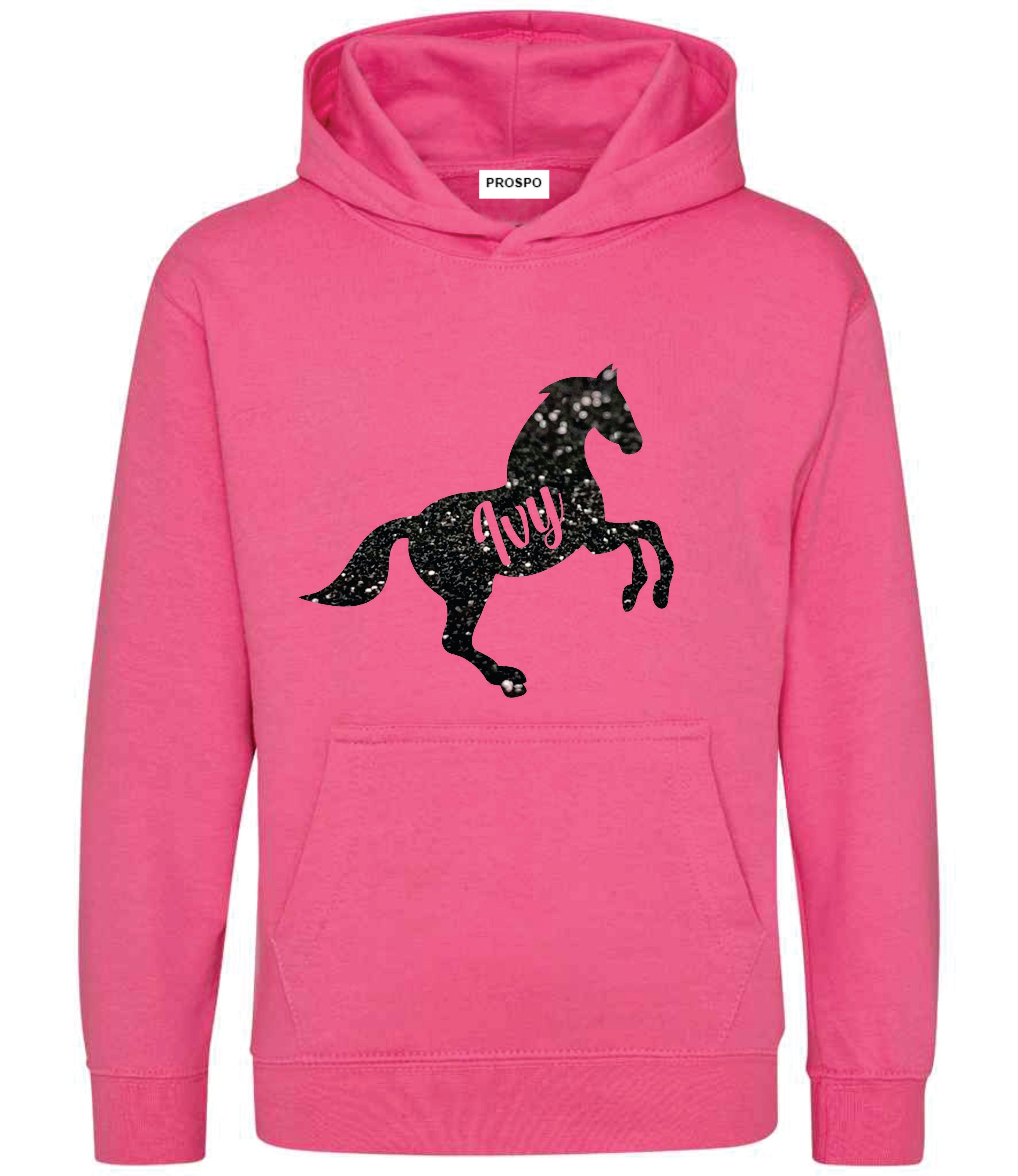 Personalised Glitter Horse Riding Hoodie Girls Boys Hoody Kids Top Jumper