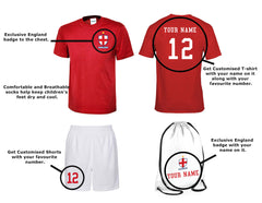 Children Personalised England Flag Badge Style Football Sports Kits