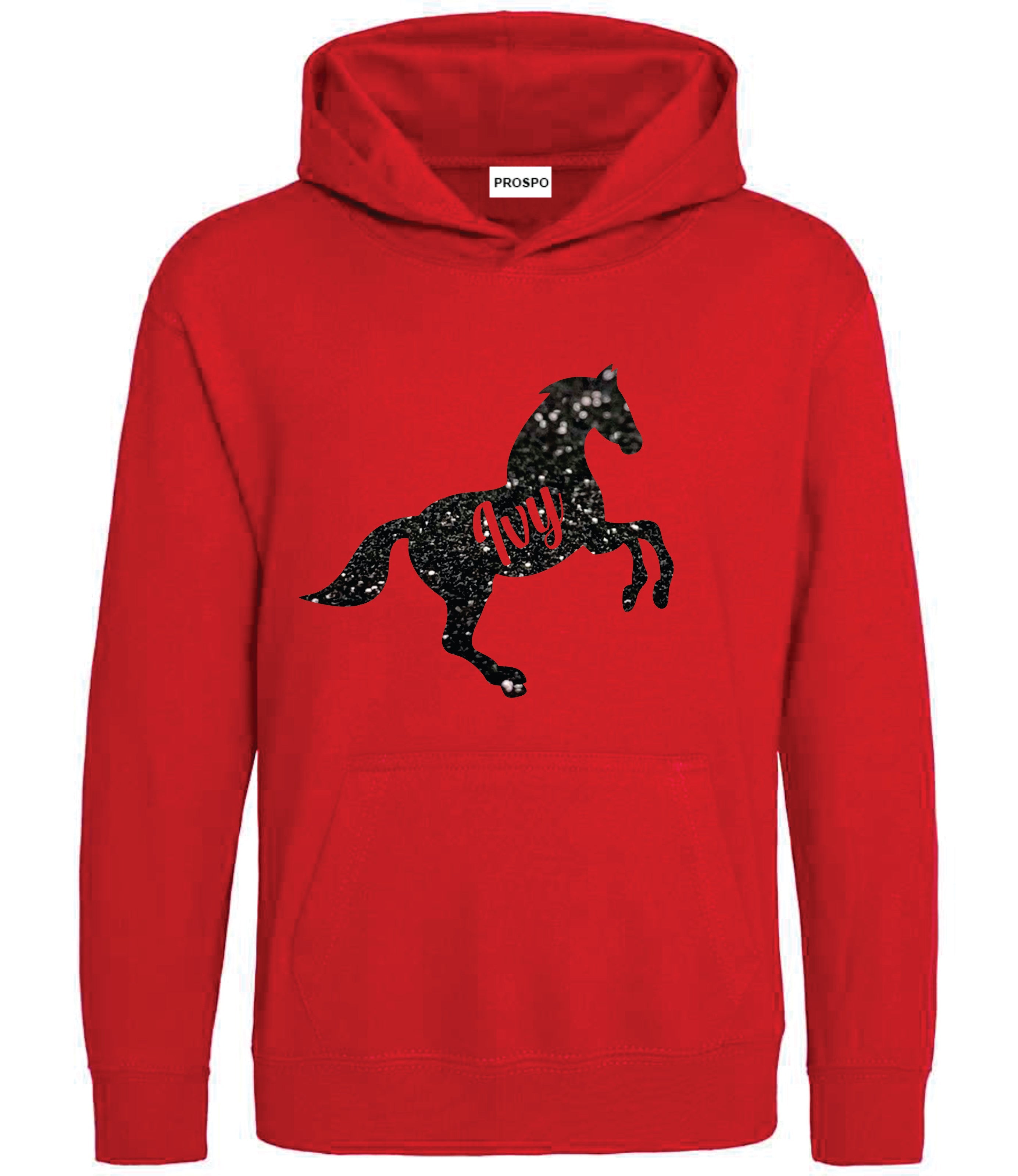 Personalised Glitter Horse Riding Hoodie Girls Boys Hoody Kids Top Jumper