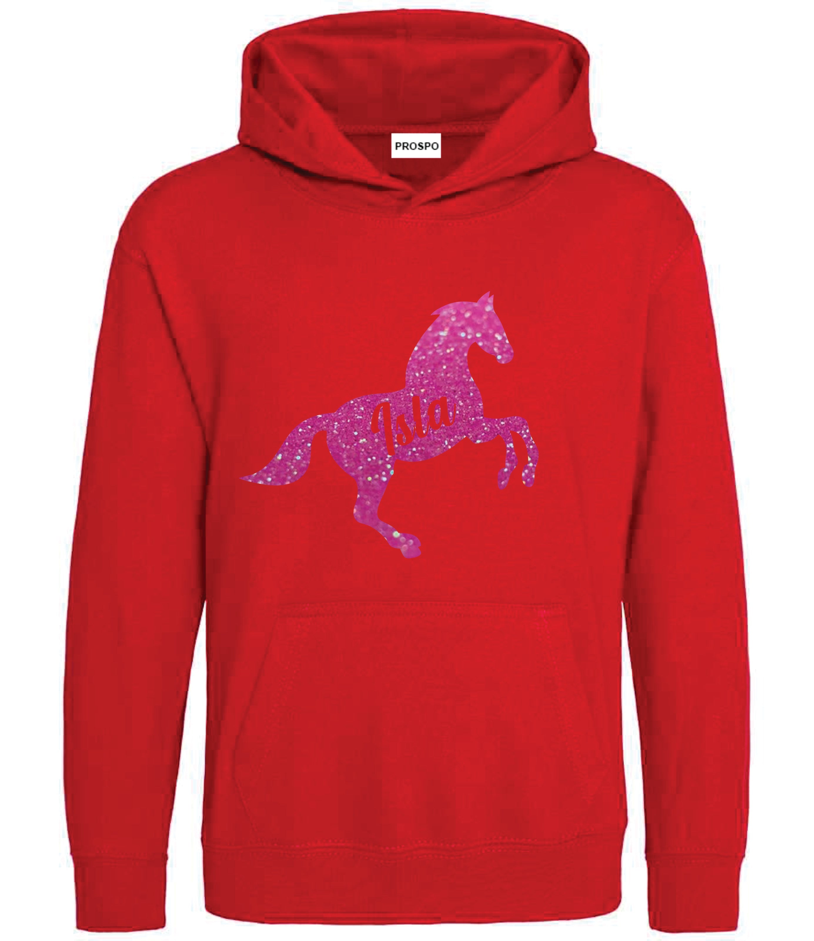 Personalised Glitter Horse Riding Hoodie Girls Boys Hoody Kids Top Jumper