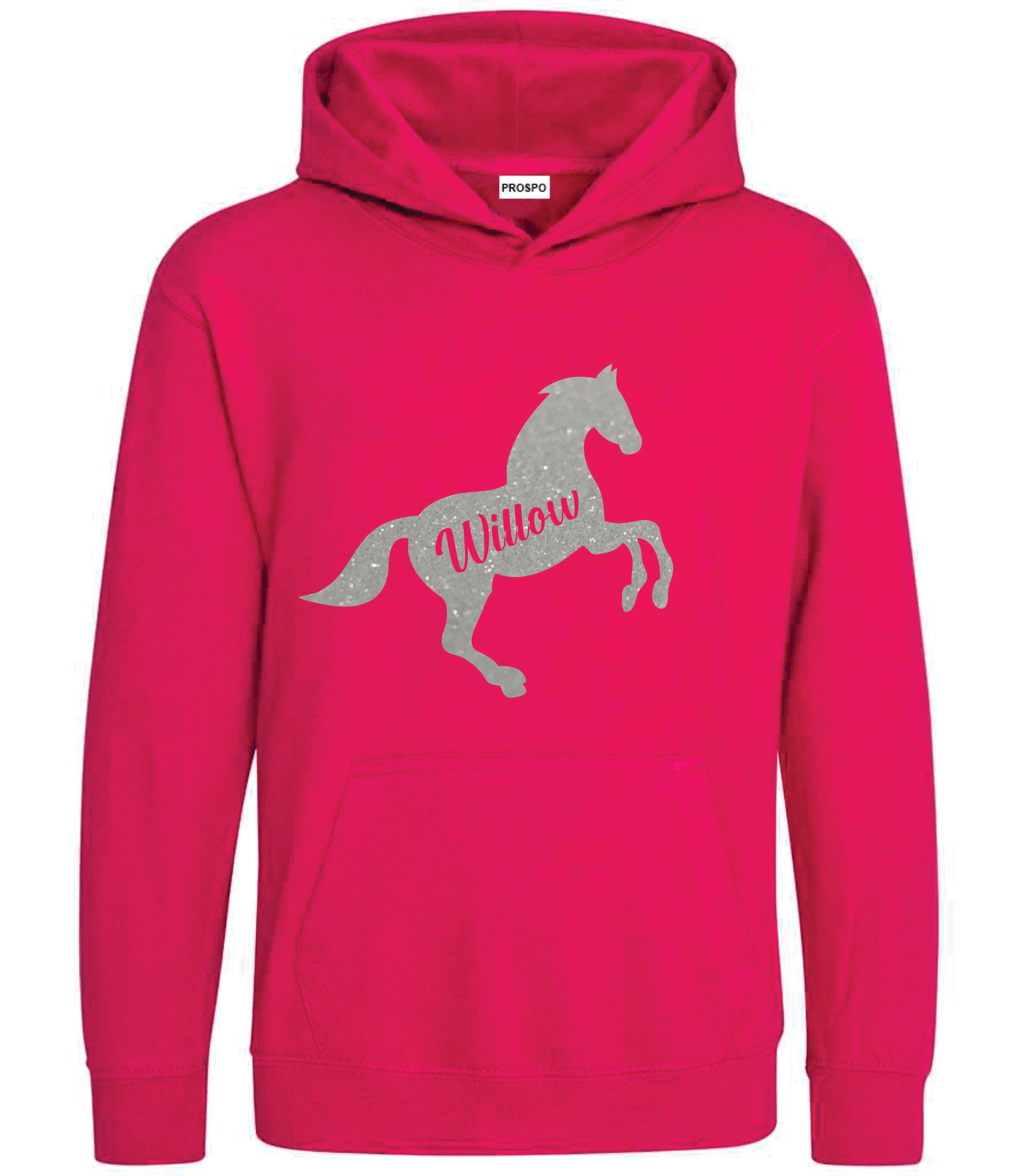 Personalised Glitter Horse Riding Hoodie Girls Boys Hoody Kids Top Jumper