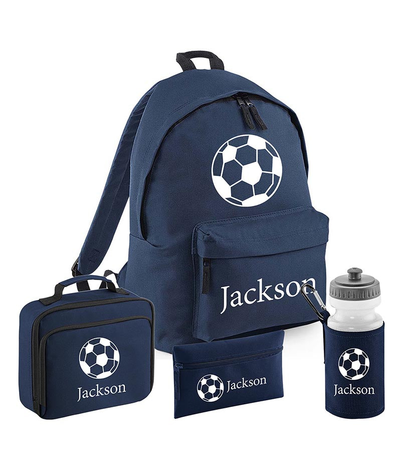 Personalised Football Backpack, Lunch Bag, Drawstring, Water bottle and Pencil Case PE Bag Kids Boys Girls