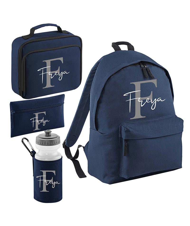 Personalised Initial Name Backpack, Lunch Bag, Drawstring, Water bottle and Pencil Case PE Bag Kids Boys Girls