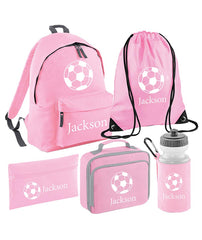 Personalised Football Backpack, Lunch Bag, Drawstring, Water bottle and Pencil Case PE Bag Kids Boys Girls