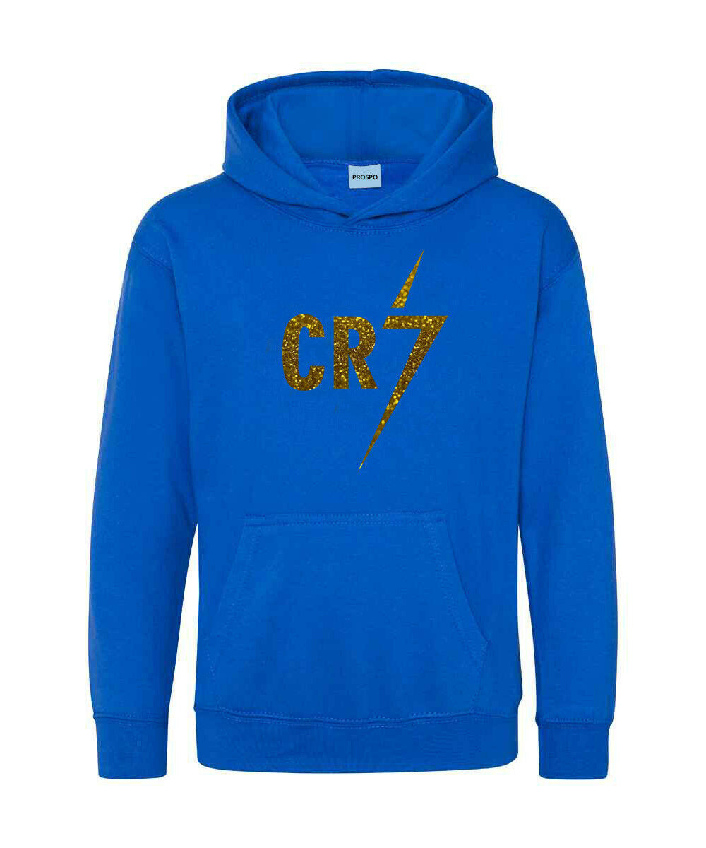 CR7 Hoodie Boys Ronaldo Football Gift Kids Glitter Gold Print Cristiano Hoody