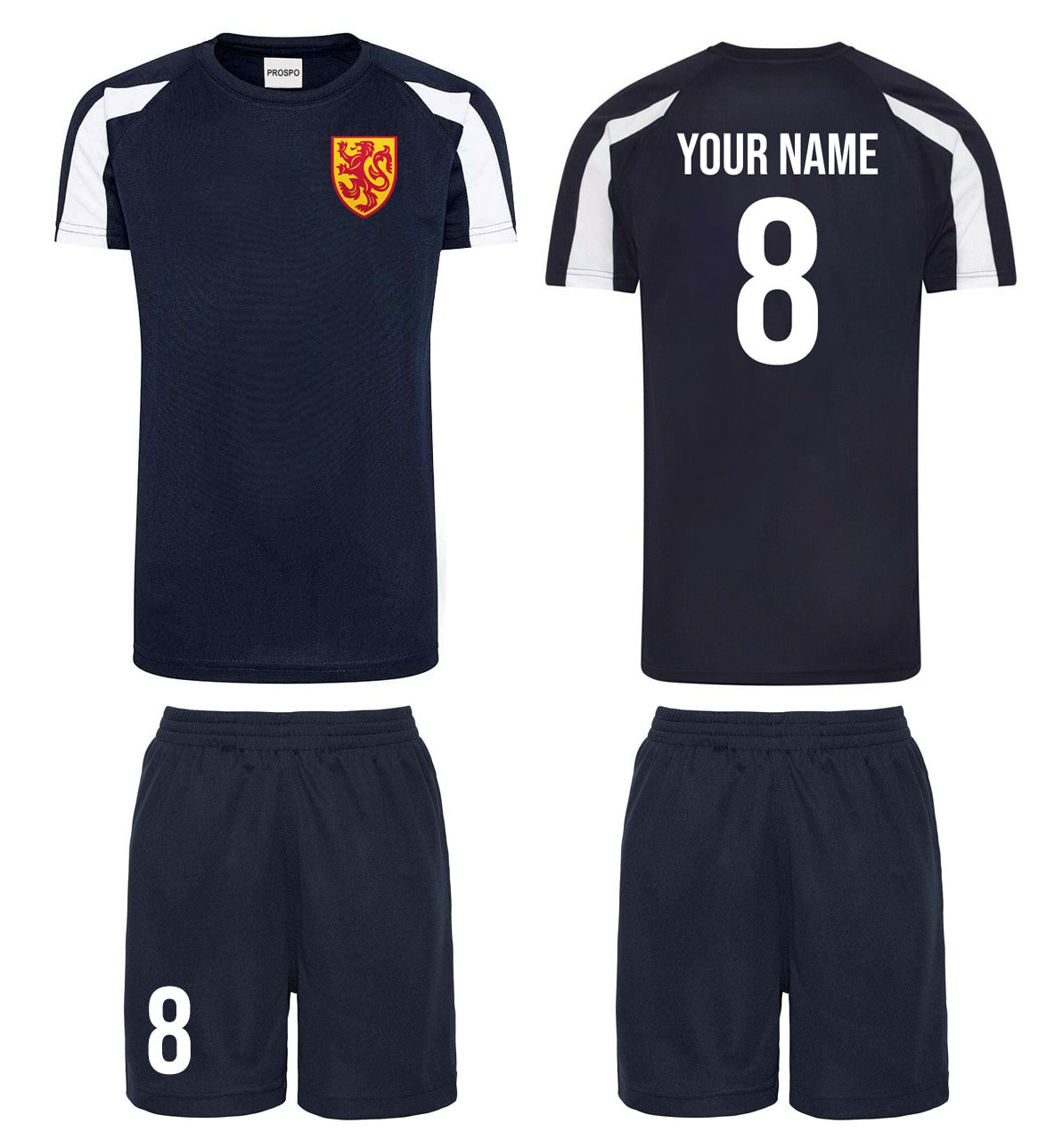 Personalised Scotland Football Kits Navy and White Football Shirts and Shorts