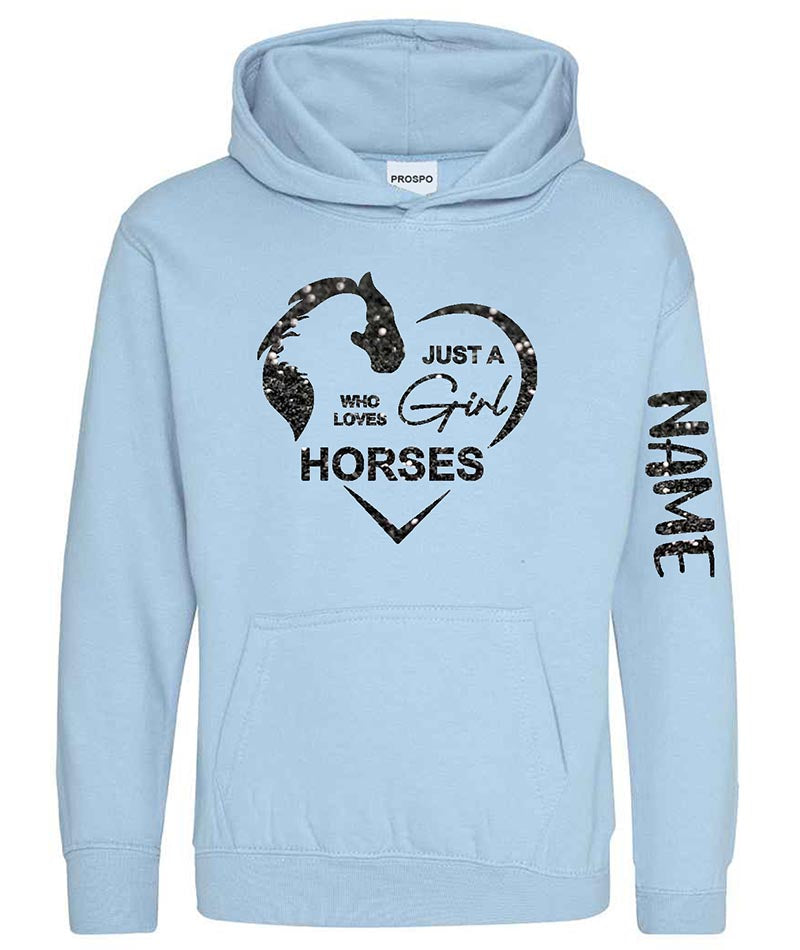 Personalised Equestrian Glitter Hoodie Custom Printed Name Girls Hoodies Jumper