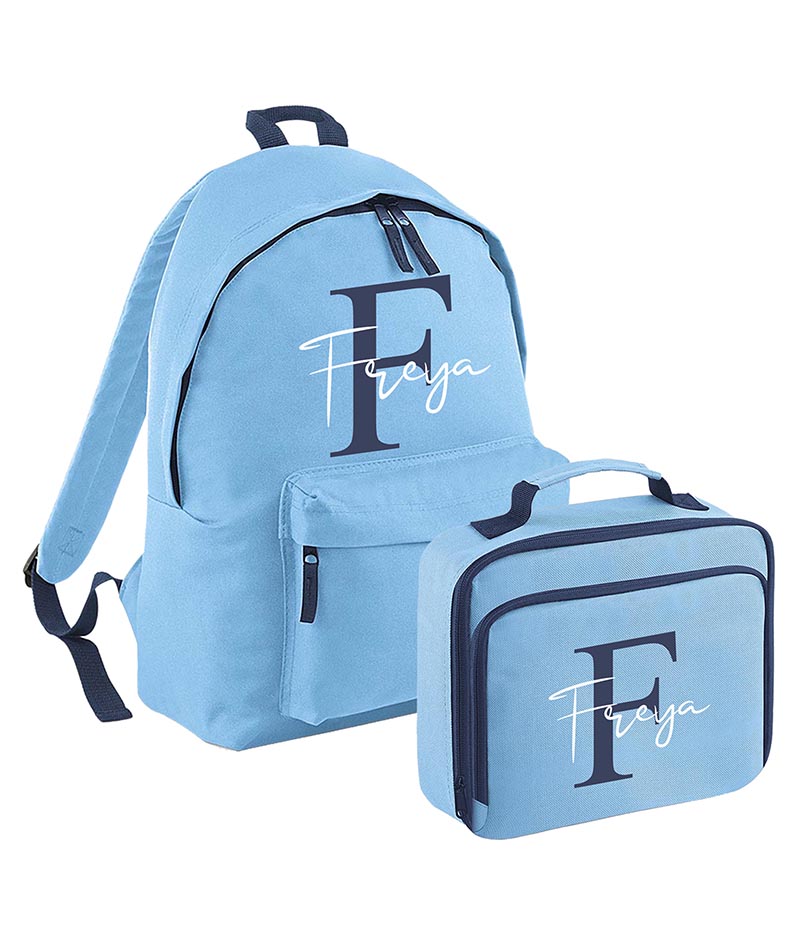 Personalised Initial Name Backpack, Lunch Bag, Drawstring, Water bottle and Pencil Case PE Bag Kids Boys Girls