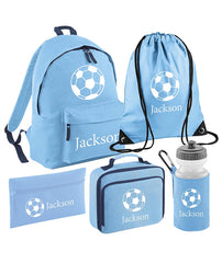 Personalised Football Backpack, Lunch Bag, Drawstring, Water bottle and Pencil Case PE Bag Kids Boys Girls