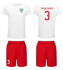 Personalised Wales Style Football Kits White & Red Customised Shirts and Shorts