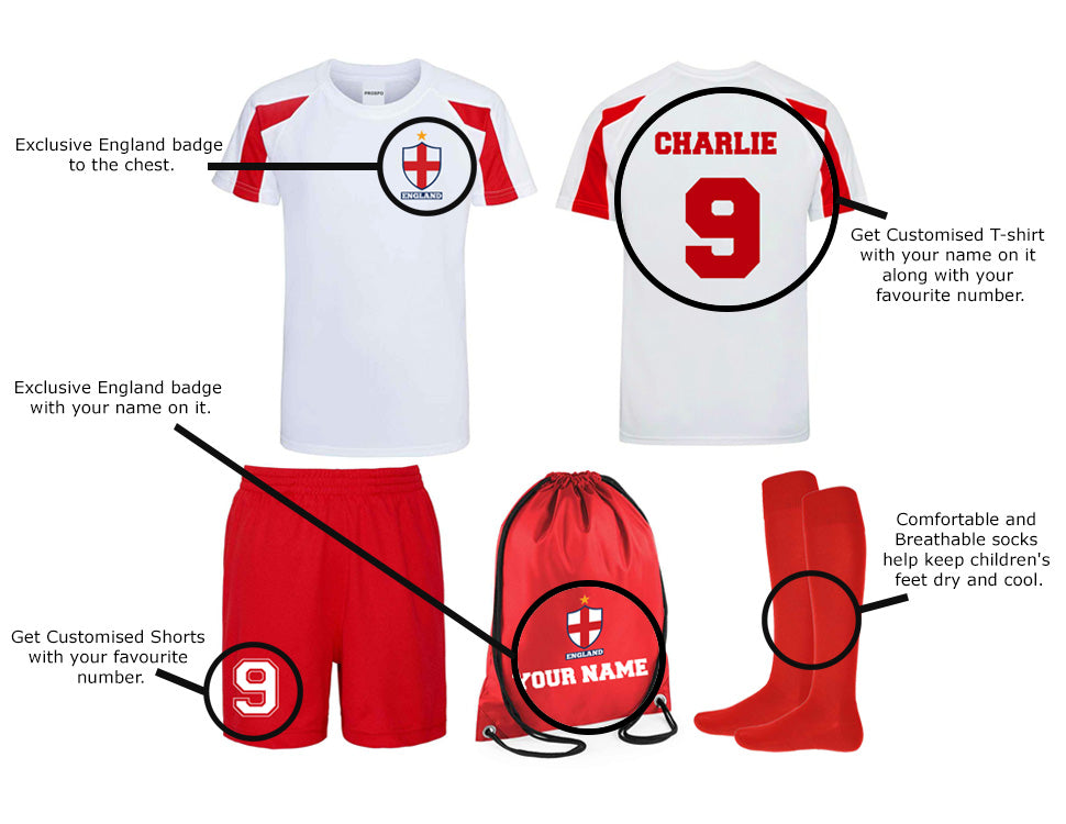 Children Personalised England Style Sports Football Kit