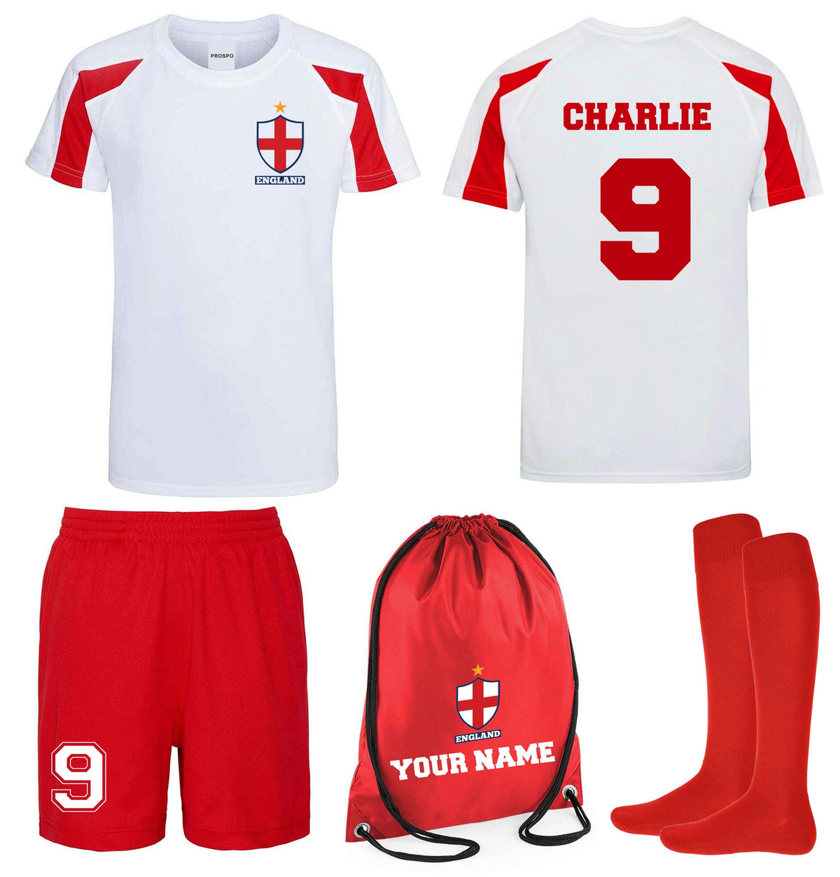 Children Personalised England Style Sports Football Kit