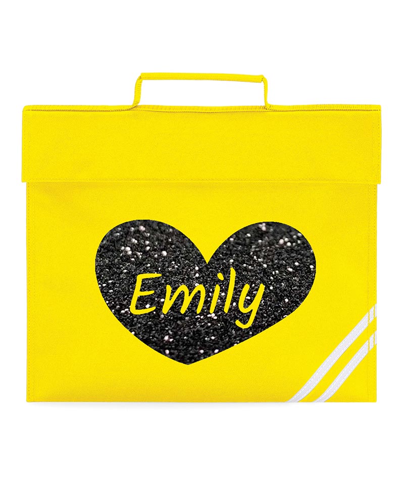 Personalised Children Glitter Heart School Book Bag Heart Bookbag Gift