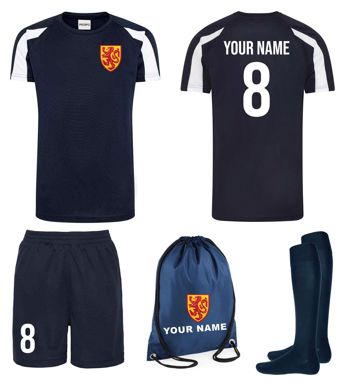 Personalised Scotland Football Kits Custom Shirts Shorts Kit Bags and Socks