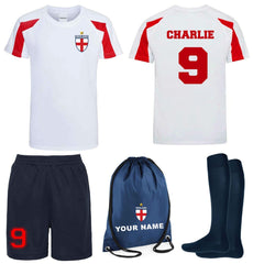 Children Personalised Kids England Flag Badge Style Away Football Kit