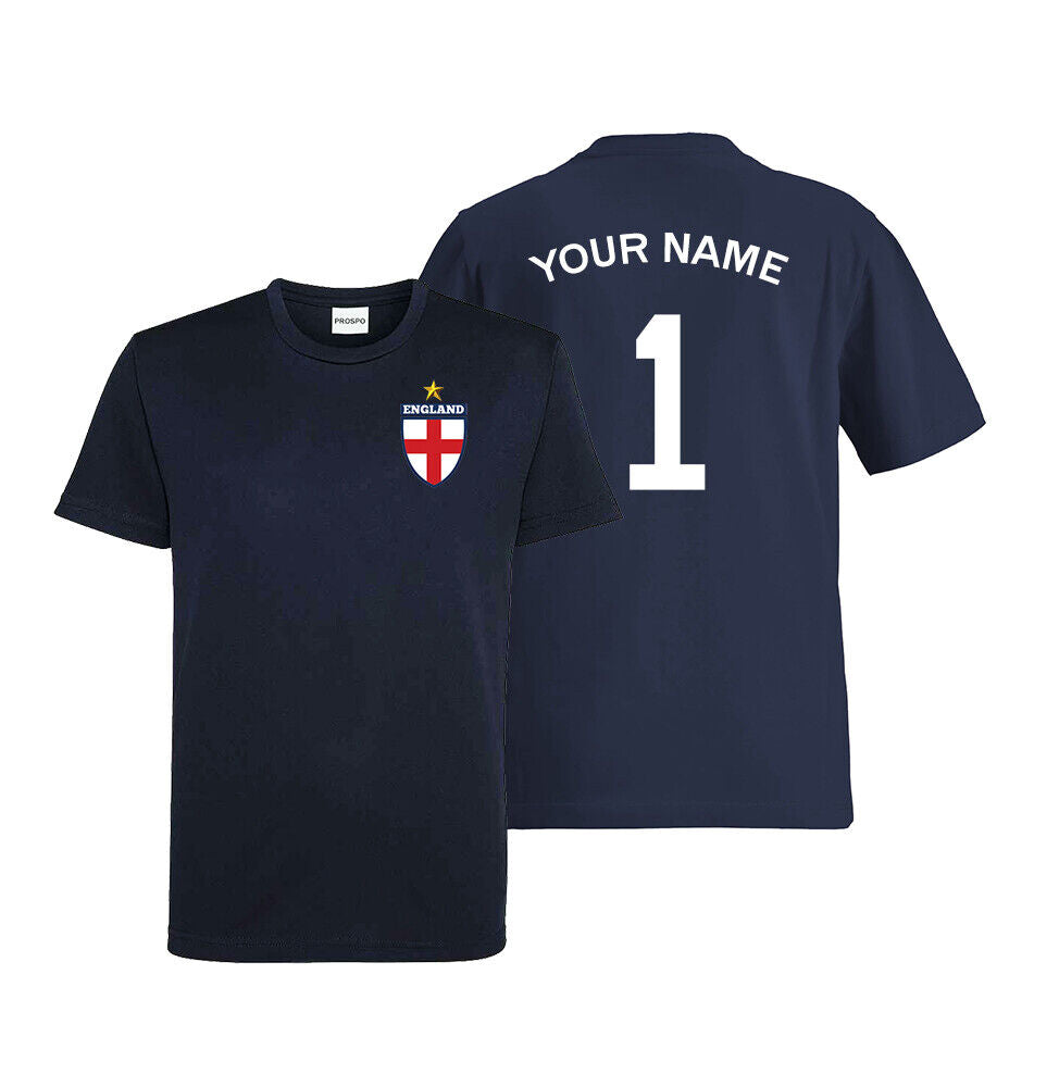 Personalised England Flag Badge Football Shirt Kids Custom Name &amp; Number T-Shirt