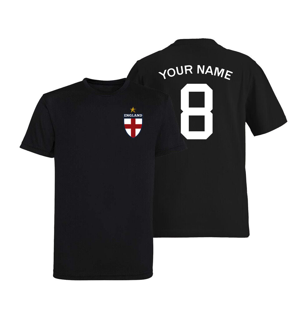Personalised England Flag Badge Football Shirt Kids Custom Name &amp; Number T-Shirt